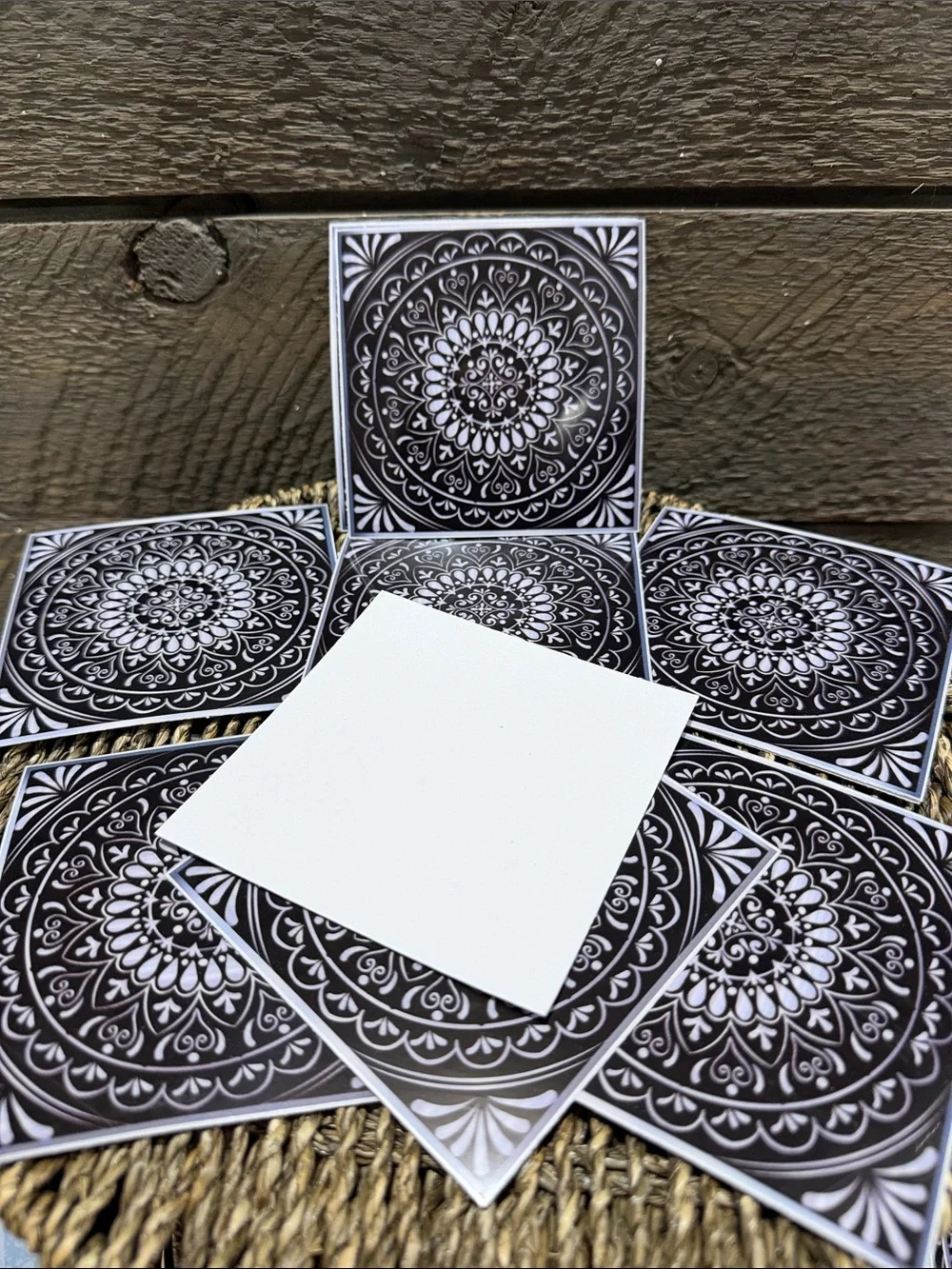 Set of 15 Black & White Mandala Decorative Tiles Peel & Stick Art Decals 4